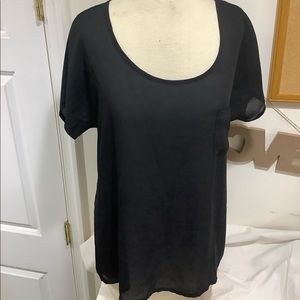 Sheer Front Pocket Scoop Neck Top